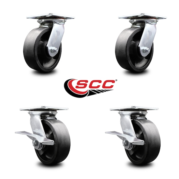 6 Inch Glass Filled Nylon Swivel Caster Set With Ball Bearings 2 Brakes SCC